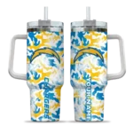 custom los angeles chargers camo mashup blue white curved tumbler best selling.webp