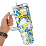 custom los angeles chargers camo mashup blue white curved tumbler best selling.webp