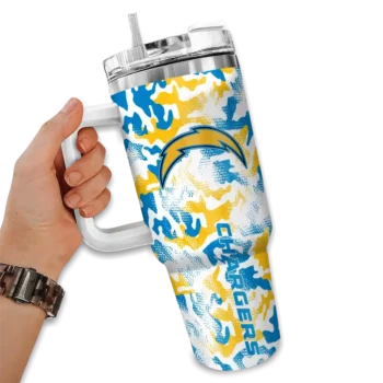 custom los angeles chargers camo mashup blue white curved tumbler fashion forward.webp