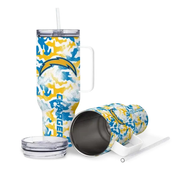 custom los angeles chargers camo mashup blue white curved tumbler high quality.webp