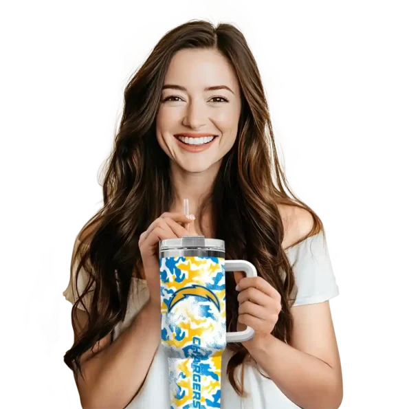 custom los angeles chargers camo mashup blue white curved tumbler premium grade.webp