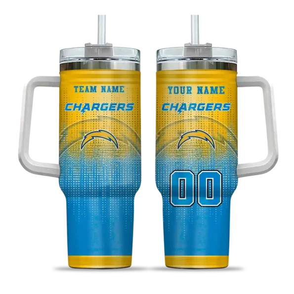custom los angeles chargers gradient dots blue curved tumbler best selling.webp