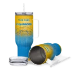 custom los angeles chargers gradient dots blue curved tumbler best selling.webp