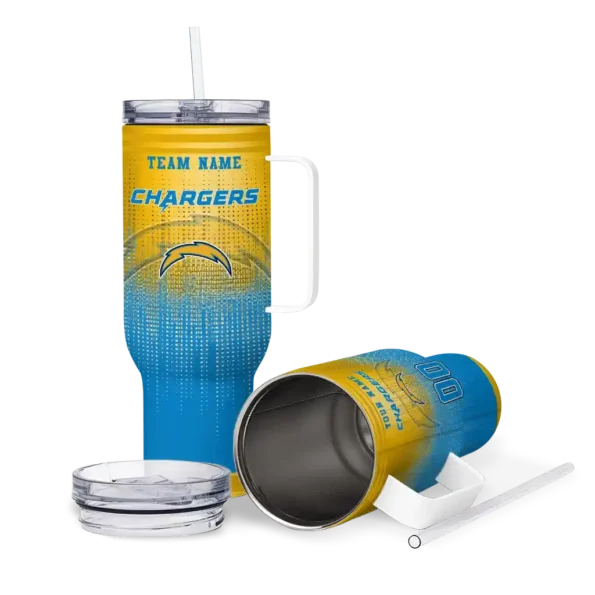 custom los angeles chargers gradient dots blue curved tumbler high quality.webp