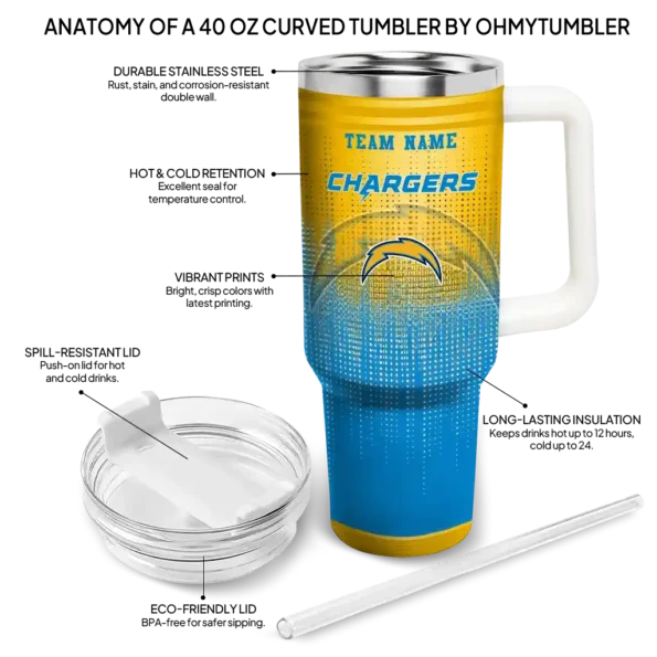 custom los angeles chargers gradient dots blue curved tumbler new arrival.webp