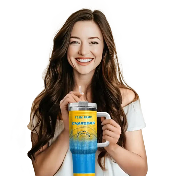 custom los angeles chargers gradient dots blue curved tumbler premium grade.webp