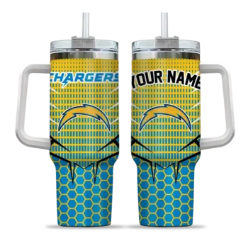 custom los angeles chargers hex texture blue curved tumbler best selling.webp
