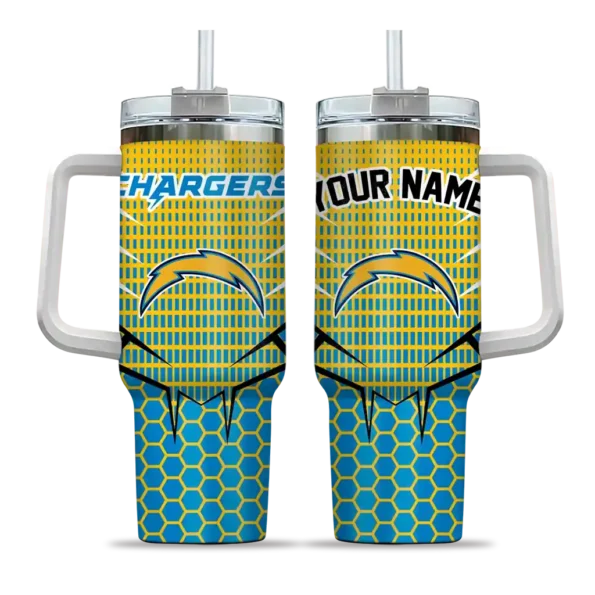 custom los angeles chargers hex texture blue curved tumbler best selling.webp
