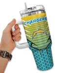 custom los angeles chargers hex texture blue curved tumbler best selling.webp