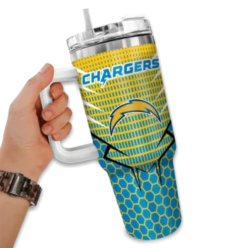 custom los angeles chargers hex texture blue curved tumbler fashion forward.webp