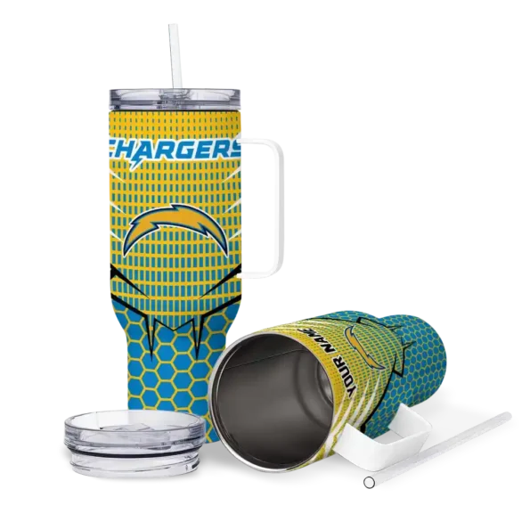 custom los angeles chargers hex texture blue curved tumbler high quality.webp