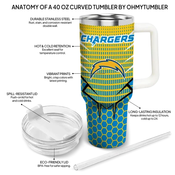 custom los angeles chargers hex texture blue curved tumbler new arrival.webp