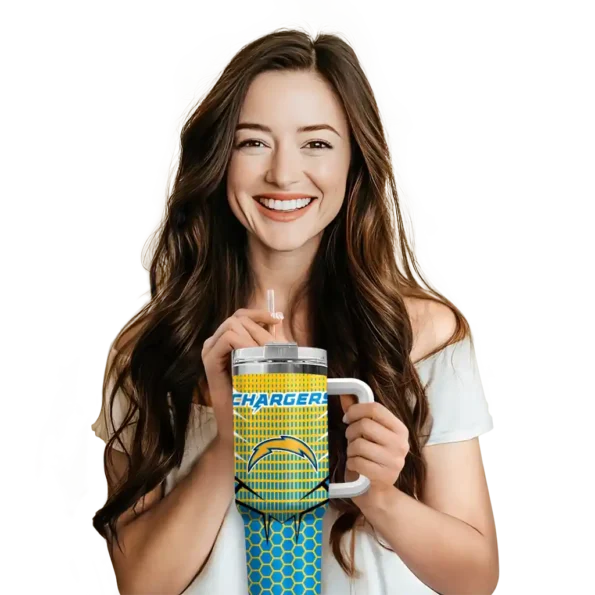 custom los angeles chargers hex texture blue curved tumbler premium grade.webp