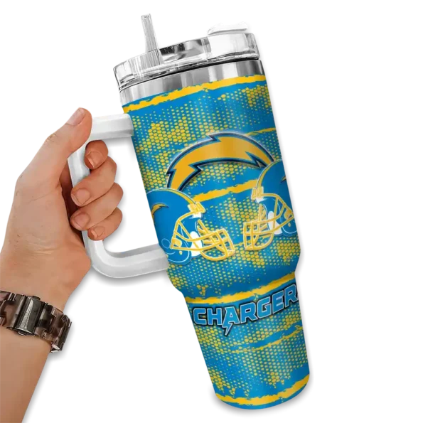 custom los angeles chargers honey streaks blue curved tumbler fashion forward.webp