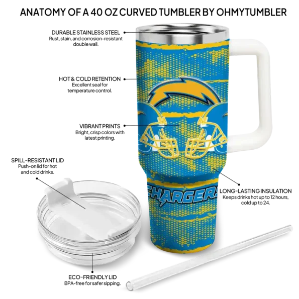 custom los angeles chargers honey streaks blue curved tumbler new arrival.webp