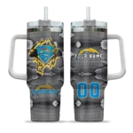 custom los angeles chargers superman shield blue gray curved tumbler best selling.webp