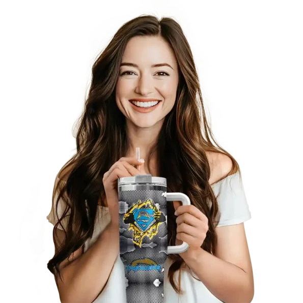 custom los angeles chargers superman shield blue gray curved tumbler premium grade.webp