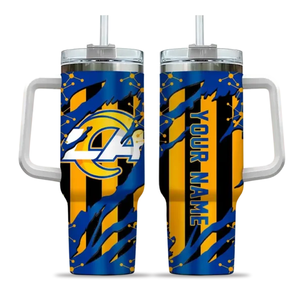 custom los angeles rams claw cut blue black curved tumbler best selling.webp