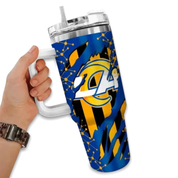 custom los angeles rams claw cut blue black curved tumbler fashion forward.webp