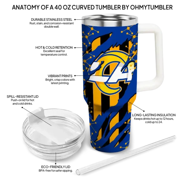 custom los angeles rams claw cut blue black curved tumbler new arrival.webp