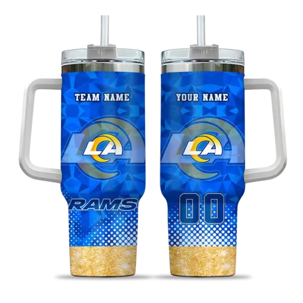 custom los angeles rams geometric prism blue curved tumbler best selling.webp