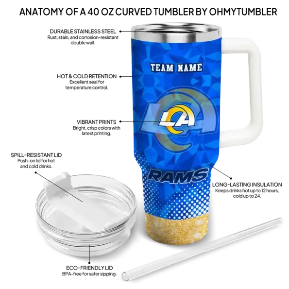 custom los angeles rams geometric prism blue curved tumbler new arrival.webp