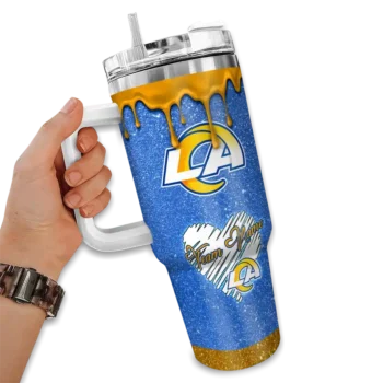 custom los angeles rams heart helmet motif blue curved tumbler fashion forward.webp