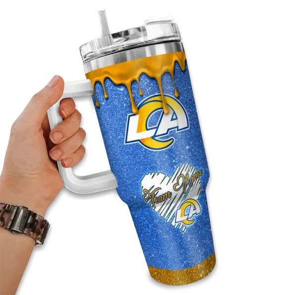 custom los angeles rams heart helmet motif blue curved tumbler fashion forward.webp
