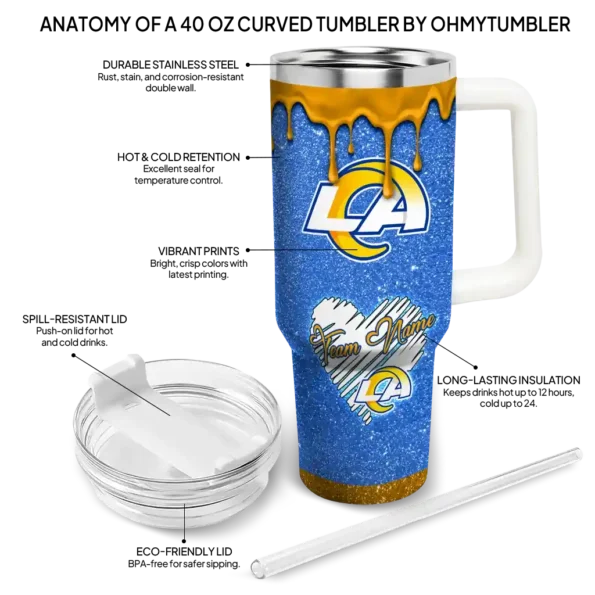 custom los angeles rams heart helmet motif blue curved tumbler new arrival.webp