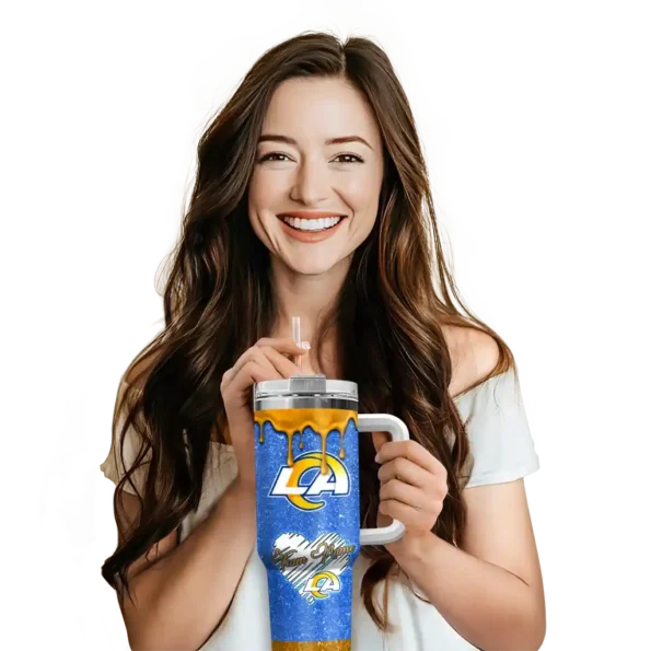 custom los angeles rams heart helmet motif blue curved tumbler premium grade.webp