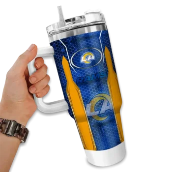 custom los angeles rams hexagon armor blue curved tumbler fashion forward.webp
