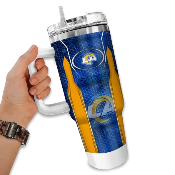custom los angeles rams hexagon armor blue curved tumbler fashion forward.webp