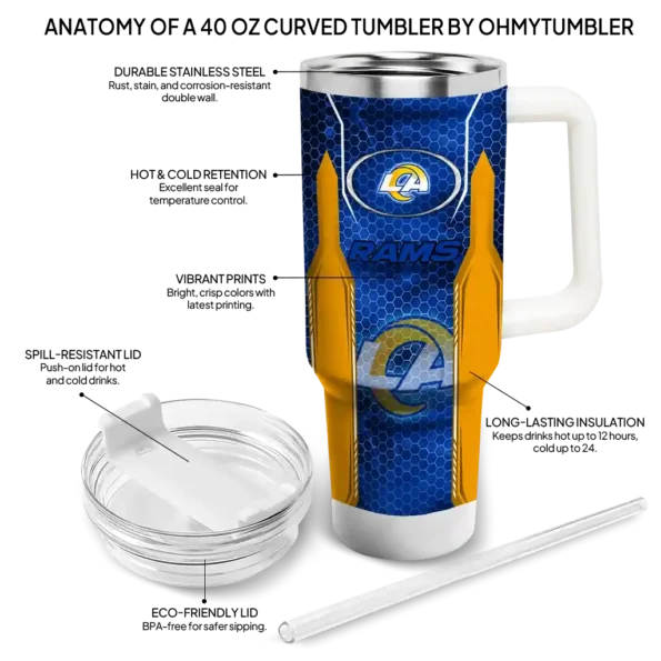 custom los angeles rams hexagon armor blue curved tumbler new arrival.webp