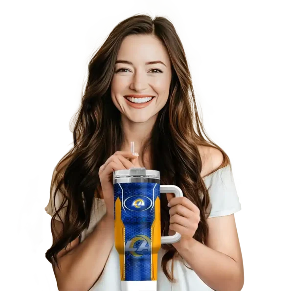 custom los angeles rams hexagon armor blue curved tumbler premium grade.webp