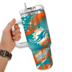 custom miami dolphins abstract paths aqua curved tumbler best selling.webp