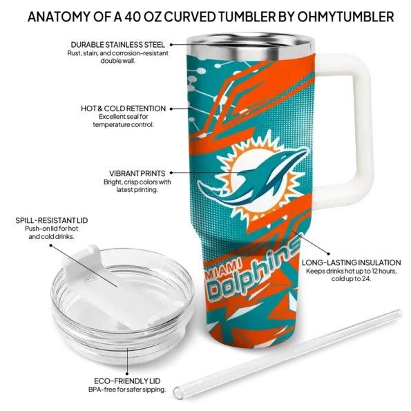 custom miami dolphins abstract paths aqua curved tumbler new arrival.webp