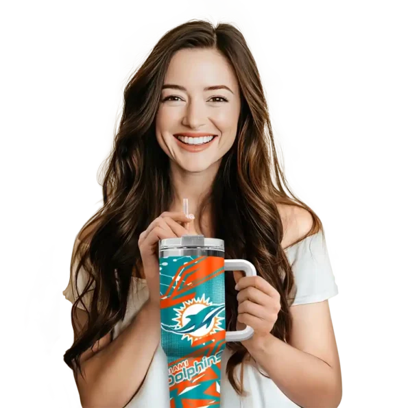 custom miami dolphins abstract paths aqua curved tumbler premium grade.webp
