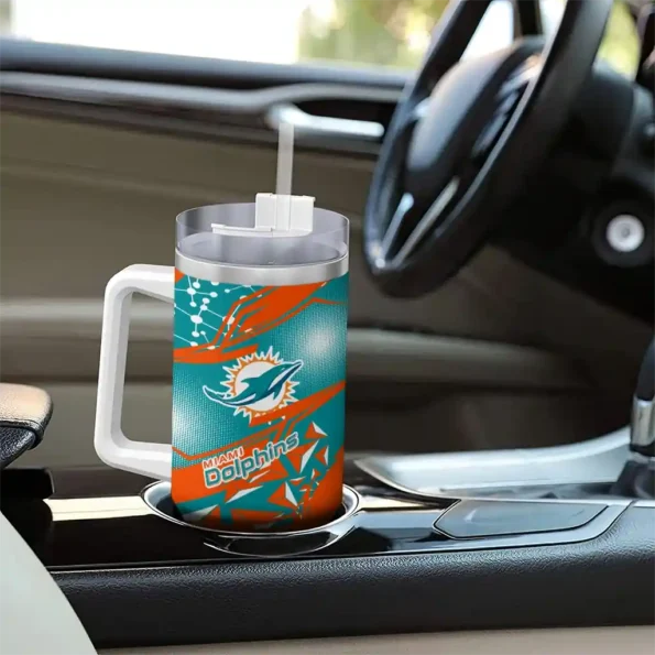 custom miami dolphins abstract paths aqua curved tumbler trendy.webp