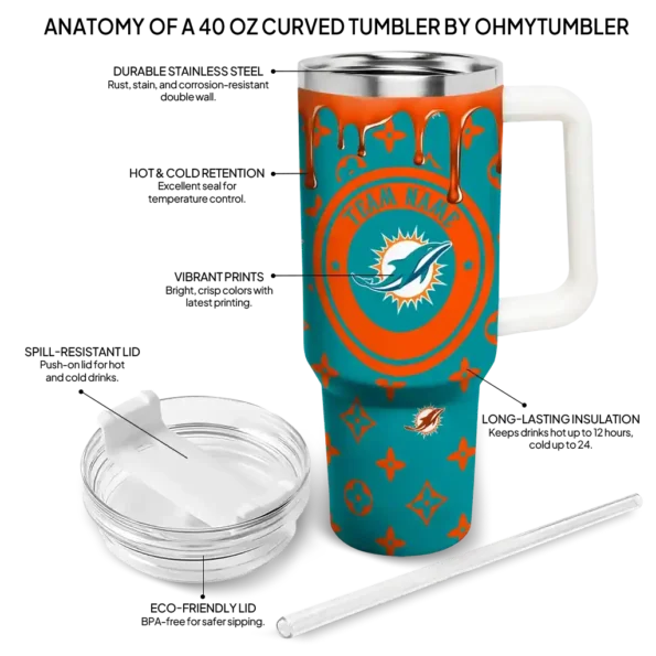 custom miami dolphins bullseye drips aqua curved tumbler new arrival.webp