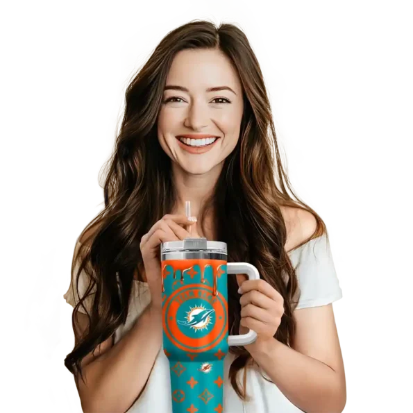 custom miami dolphins bullseye drips aqua curved tumbler premium grade.webp
