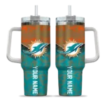 custom miami dolphins chevron stripe aqua curved tumbler best selling.webp
