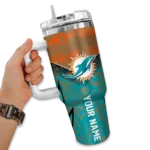 custom miami dolphins chevron stripe aqua curved tumbler best selling.webp