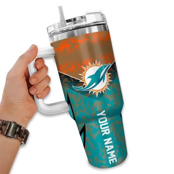 custom miami dolphins chevron stripe aqua curved tumbler fashion forward.webp