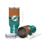 custom miami dolphins chevron stripe aqua curved tumbler best selling.webp