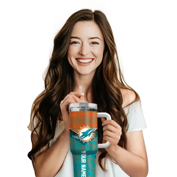 custom miami dolphins chevron stripe aqua curved tumbler premium grade.webp