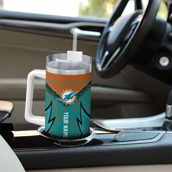 custom miami dolphins chevron stripe aqua curved tumbler trendy.webp