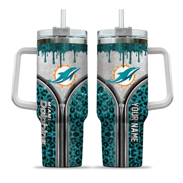 custom miami dolphins leopard zipper aqua curved tumbler best selling.webp