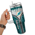 custom miami dolphins leopard zipper aqua curved tumbler best selling.webp
