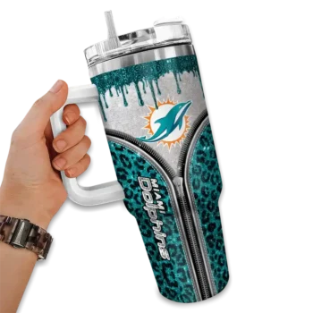 custom miami dolphins leopard zipper aqua curved tumbler fashion forward.webp