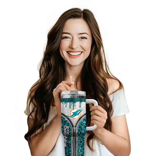 custom miami dolphins leopard zipper aqua curved tumbler premium grade.webp